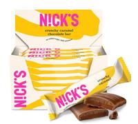 NICKS Crunchy Caramel Barritas Keto Chocolate Caramelo Almendra 88 Calorías, 2 Carbohidratos Netos, Sin Azúcar Añadida Low Carb Dulces Chocolatinas Sin Gluten (21x28g)