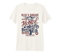 Nick's Garage Hotrod Classic Rides Diseño Envejecido Camiseta Premium