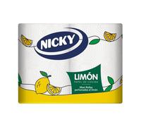 Nicky Limón, 2 Rollos de Papel de Cocina, 2 Capas | 100 Hojas por Rollo, Papel Extra Absorbente, Perfumado al Limón, Embalaje Reciclable, Celulosa 100% Pura, Certificación FSC