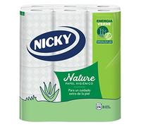 Nicky Nature Papel Higiénico - Paquete de 24 Rollos, 170 Hojas de 3 Capas, Enriquecido con Loción de Aloe Vera, Cómodo y Suave con la Piel