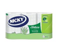 Nicky Nature Papel Higiénico - Paquete de 6 Rollos, 170 Hojas de 3 Capas, Enriquecido con Loción de Aloe Vera, Cómodo y Suave con la Piel, Embalaje Reciclable, Celulosa 100% Pura, Certificación FSC