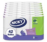 Nicky Supreme Papel Higiénico | 42 rollos | 3 capas, 160 servicios por rollo | Suavidad irresistible | Envase abre fácil | Papel 100% certificado FSC®