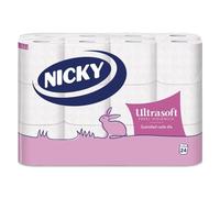 Nicky Ultrasoft Papel Higiénico - Paquete de 24 Rollos, 140 Hojas de 2 Capas, Delicado Aroma a Talco, Dermatológicamente Testado, Embalaje Reciclable, Celulosa 100% Pura, con Certificación FSC