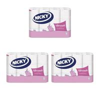 Nicky Ultrasoft Papel Higiénico - Paquete de 72 Rollos, 140 Hojas de 2 Capas, Delicado Aroma a Talco, Dermatológicamente Testado, Embalaje Reciclable, Celulosa 100% Pura, con Certificación FSC