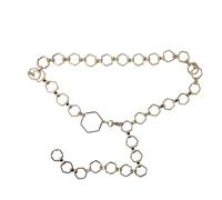 NickyVerse Cinturón de cadena hexagonal de metal vintage, cinturón de cadena dorada geométrica, cinturón de boda, cinturón de cadena de eslabones de metal dorado para mujer, Oro, One size up to 40"