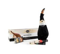 Nico Jamones - LOTE Especial para Regalo - JAMÓN DE CEBO IBÉRICO 50% RAZA IBÉRICA + Chorizo Ibérico velita 200g + Salchichón Ibérico velita 200g + Quesos