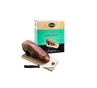 Pack de Jamón Serrano deshuesado. MINI JAMÓN SERRANO con kit de mini jamonero y cuchillo. Aprox. 1 kg. Curación de más de 9 meses. Auténtico serrano. Ideal para regalo.