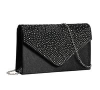 NiCoLa Bolso de embrague de satén negro para mujer, bolso de embrague de noche, bolso de embrague con correa de cadena desmontable para boda, fiesta de graduación, Black