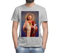 Nicolas Cage, Saint Nicolas of Cage Jesus Portrait Camiseta Gris Clásica de Hombre con Cuello Redondo y Manga Corta 3X-Large