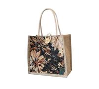 NICOLE & DORIS Bolsa de Yute Mujer Canvas Tote Bag con Flores Bolso Pequeño con asa Superior Bolso de Mano de mujer para Regalos de Cumpleaños Negro