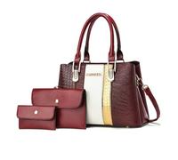 NICOLE & DORIS Bolso 3 Piezas Bolso de Mano Elegante Bolso con Monedero Set Bolso Bandolera Charol Bolso de Hombro para Viajes Compras Trabajo Burdeos