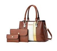 NICOLE & DORIS Bolso 3 Piezas Bolso de Mano Elegante Bolso con Monedero Set Bolso Bandolera Charol Bolso de Hombro para Viajes Compras Trabajo Marrón