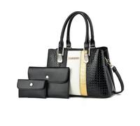 NICOLE & DORIS Bolso 3 Piezas Bolso de Mano Elegante Bolso con Monedero Set Bolso Bandolera Charol Bolso de Hombro para Viajes Compras Trabajo Negro