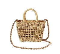 NICOLE & DORIS Bolso Bandolera Playa Mujer Bolso de Paja Pequeño Bolso de Mano de Verano Bolsa Tejida de Ratán Bolsa de Mensajero para Niñas Bolso de Hombro de Paja Marrón