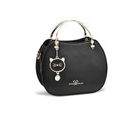 NICOLE & DORIS Bolso Bandolera Redondo Mujer Bolso Pequeño Bolsos de Mano Crossbody Lindo Bolsa Cruzado Bolsa de Mensajero para Niñas Bolsos de Fiesta Pochette con Gato Colgante Negro