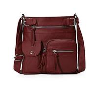 NICOLE & DORIS Bolso de Hombro Casual Bolso Cruzado para Mujer Bolso con Múltiples Bolsillos Bolso Bandolera de Piel Suave Bolso de Mensajero Vino Tinto