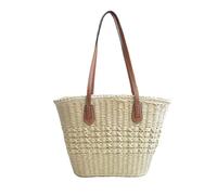 NICOLE & DORIS Bolso de Hombro de Paja Bolso Mujer de Playa Verano Bolso Tote Grande Bolso Bandolera de Paja Bolso Compras Ratán Bolsos para Viajes, Fechas y Vacaciones Beige