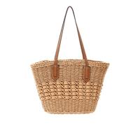 NICOLE & DORIS Bolso de Hombro de Paja Bolso Mujer de Playa Verano Bolso Tote Grande Bolso Bandolera de Paja Bolso Compras Ratán Bolsos para Viajes, Fechas y Vacaciones Caqui