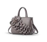 NICOLE & DORIS - Bolso de hombro para mujer, diseño de flores, gris, medium, Bolso de mano