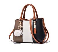 NICOLE & DORIS Bolso de Mano Bolsos para Mujer Bolso Tote Multicolor Bolsos de Hombro Elegante Bolso Bandolera Cuero PU Bolsos Crossbody con Colgante Pompón Marrón
