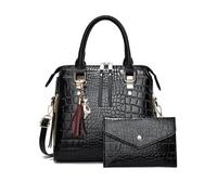 NICOLE & DORIS Bolso de Mano de Mujer Bolso Tote 2pcs Bolso Bandolera Charol Bolso de Cocodrilo Bolso de Hombro Bolsos Cruzados Carteras Negro