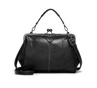 NICOLE & DORIS Bolso de Mano de Noche Mujer Bolso Bandolera Vintage Elegante Bolsos Clutch Kiss Lock Bolsos de Hombro PU Cuero Bolso de Fiesta Boda Negro
