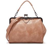 NICOLE & DORIS Bolso de Mano de Noche Mujer Bolso Bandolera Vintage Elegante Bolsos Clutch Kiss Lock Bolsos de Hombro PU Cuero Bolso de Fiesta Boda Albaricoque