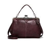 NICOLE & DORIS Bolso de Mano de Noche Mujer Bolso Bandolera Vintage Elegante Bolsos Clutch Kiss Lock Bolsos de Hombro PU Cuero Bolso de Fiesta Boda Café