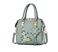 NICOLE & DORIS Bolso de Mano Mujer Elegante Bolso Bandolera Pequeña Bolso con Flores Bordado Bolso de Hombro Cuero PU Bolso Fiesta Verde