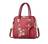 NICOLE & DORIS Bolso de Mano Mujer Elegante Bolso Bandolera Pequeña Bolso con Flores Bordado Bolso de Hombro Cuero PU Bolso Fiesta Rojo
