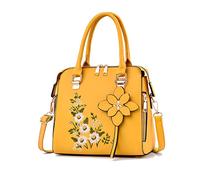 NICOLE & DORIS Bolso de Mano Mujer Elegante Bolso Bandolera Pequeña Bolso con Flores Bordado Bolso de Hombro Cuero PU Bolso Fiesta Amarillo
