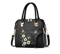 NICOLE & DORIS Bolso de Mano Mujer Elegante Bolso Bandolera Pequeña Bolso con Flores Bordado Bolso de Hombro Cuero PU Bolso Fiesta Negro