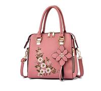 NICOLE & DORIS Bolso de Mano Mujer Elegante Bolso Bandolera Pequeña Bolso con Flores Bordado Bolso de Hombro Cuero PU Bolso Fiesta Rosa