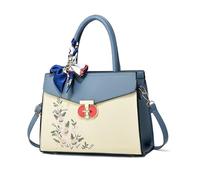 NICOLE & DORIS Bolso de Mano Mujer Elegante Bolso Tote Impermeable Bolso de Hombro Cuero PU Bolso Bandolera con Motivo de Serpiente Bordado Azul