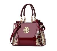 NICOLE & DORIS Bolso de Mano para Mujer Bolso Bandolera de Charol Bolso de Hombro con Bordado Bolso Tote Elegantes Shopper Bolsos de Fiesta Vino Tinto
