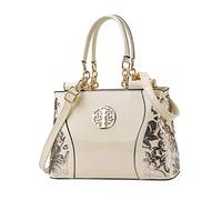 NICOLE & DORIS Bolso de Mano para Mujer Bolso Bandolera de Charol Bolso de Hombro con Bordado Bolso Tote Elegantes Shopper Bolsos de Fiesta Blanco