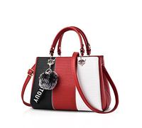 NICOLE & DORIS Bolso de Mano para Mujer Bolso Bandolera Mediano Hombro Bolso con asa Superior Tote Bolso Señora Elegante PU Cuero Bolso con Pompón Rojo