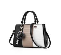 NICOLE & DORIS Bolso de Mano para Mujer Bolso Bandolera Mediano Hombro Bolso con asa Superior Tote Bolso Señora Elegante PU Cuero Bolso con Pompón Caqui