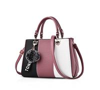 NICOLE & DORIS Bolso de Mano para Mujer Bolso Bandolera Mediano Hombro Bolso con asa Superior Tote Bolso Señora Elegante PU Cuero Bolso con Pompón Rosa A