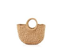NICOLE&DORIS Bolso de mano para mujer, bolso de paja con asa, bolsa de playa de verano, bolso de mimbre tejido para la dama, Caqui A., medium, Único