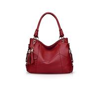 NICOLE & DORIS Bolso de Mano para Mujer Bolsos de Hombro de Cuero Suave Grande Elegante Bandolera Bolso Tote Bolso con Bandolera Ajustable Rojo Vino