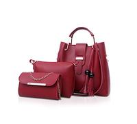 NICOLE & DORIS - Bolso de mano y cartera para mujer, 3 unidades, bolso de hombro de piel sintética, bolsa de hombro, cadena de conjuntos de bolsas, rojo, large, Bolso de mano