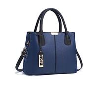 NICOLE & DORIS Bolso de Mujer Bolso de Mano Clásica Bolso Bandolera Cuero PU Bolso Tote Elegante Bolso de Hombro para Trabajar Compras Azul con Negro