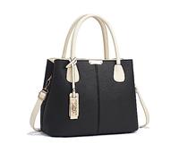 NICOLE & DORIS Bolso de Mujer Bolso de Mano Clásica Bolso Bandolera Cuero PU Bolso Tote Elegante Bolso de Hombro para Trabajar Compras Negro con Blanco