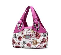 NICOLE & DORIS Bolso de Mujer de Mano Hombro Bolso de Moda Bolso de Las Señoras PU Cuero Bolso Mujer Bolsos de Fiesta Grande Bolsos de Bonitos con Estampado de Flores Rosa Roja/Rosa