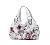 NICOLE & DORIS Bolso de Mujer de Mano Hombro Bolso de Moda Bolso de Las Señoras PU Cuero Bolso Mujer Bolsos de Fiesta Grande Bolsos de Bonitos con Estampado de Flores Mango Blanco/Flor Rosa