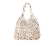 NICOLE & DORIS Bolso de Playa Bandolera para Mujer Bolso de Hombro de Paja Bolso de Malla Mujer Bolsa Tejida de Ratán Bolso de Mano Gran Capacidad Bolsos Totes de Verano Blanco