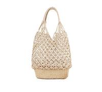 NICOLE & DORIS Bolso de Playa Grande Bolso Bandolera de Paja Mujer Bolso de Hombro de Paja Bolso de Malla Bolsa Tejida de Ratán Bolsos Totes para Picnic, Verano, Compras Blanco