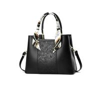 NICOLE & DORIS Bolso Fashion Mujer Bolso de Mano Elegante Bolso Bandolera Cuero PU Bolso Tote con Bordado Bolso de Hombro Bonito Bolso Crossbody para Trabajar Compras Negro