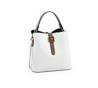 NICOLE & DORIS Bolso Mujer Bandolera Cubo Moda Señora Tote PU Cuero Con Dos Correas de Hombro Blanco